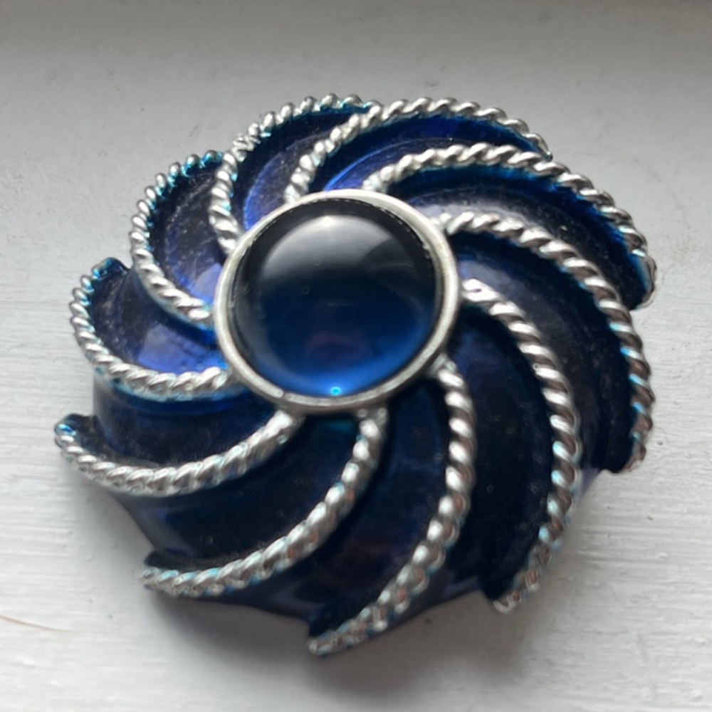 Vintage Avon Navy and Silver Spiral Brooch